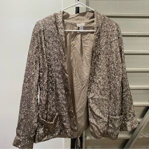 chico’s beautiful silvery gold sequins sequined blazer with pockets